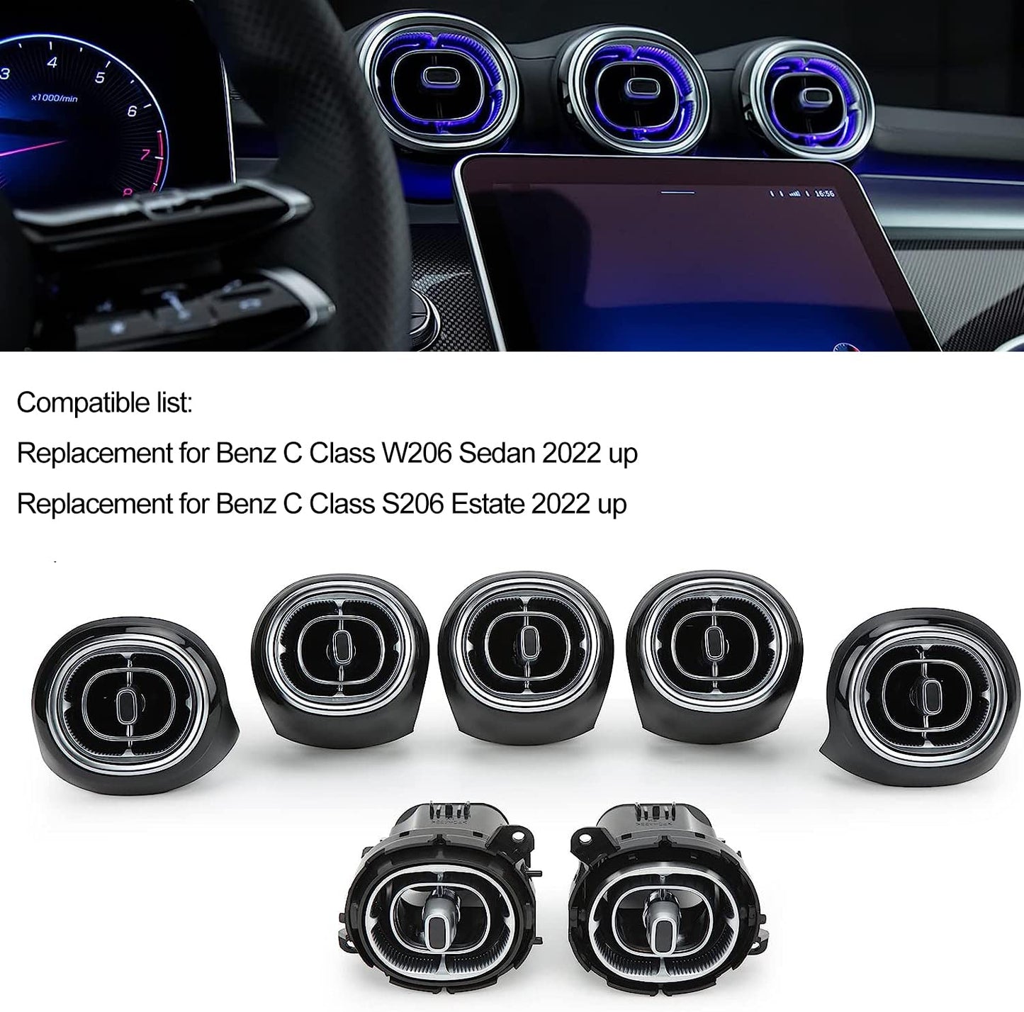 7pcs Turbine Air Vent LED Ambient Light Kit 64 Colors Replacement for Benz GLC Class X254 2023-2024year