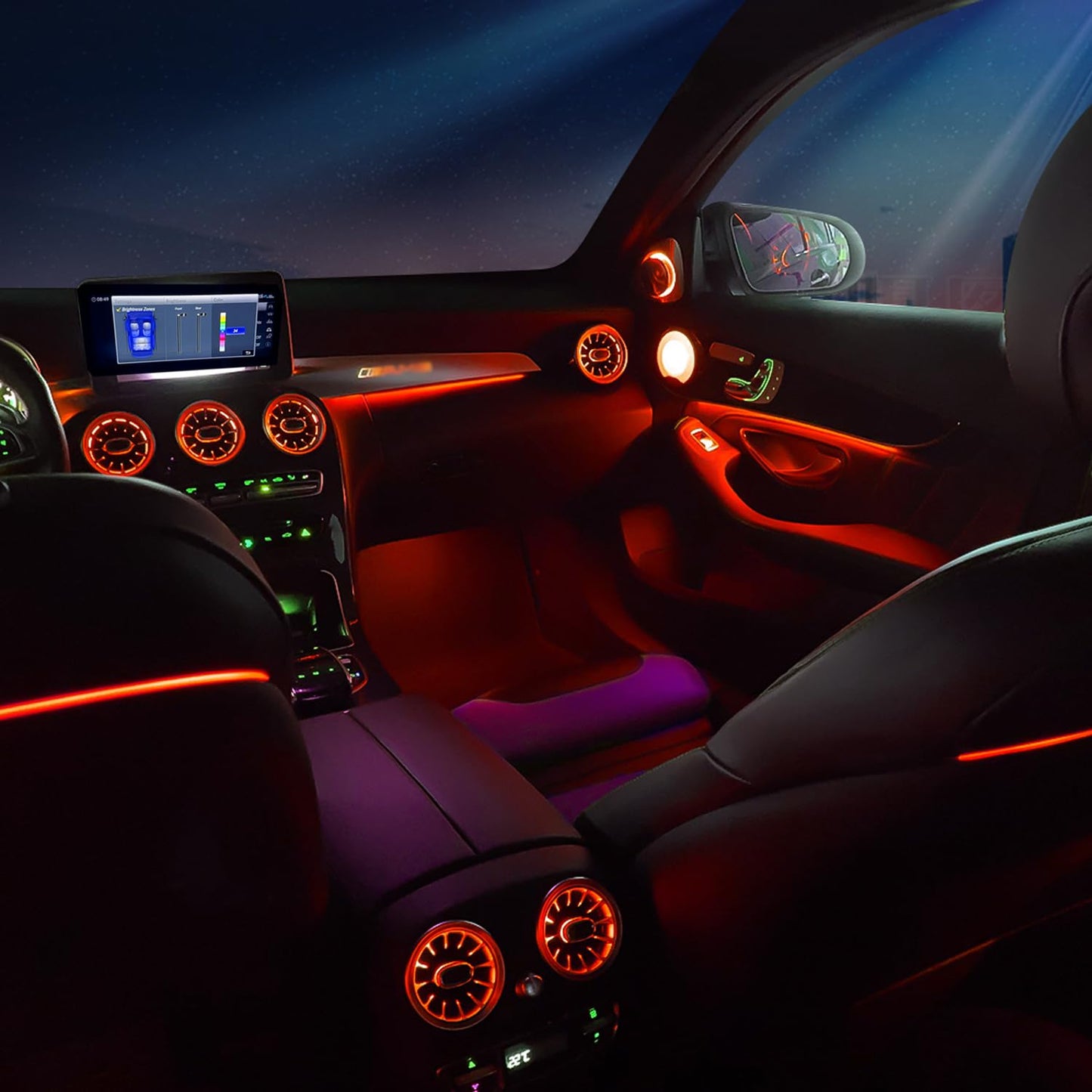 64 Colors Sync, Air Vent Ambient Light Fits for Mercedes Benz C180 C200 C250 C300 C400 C43AMG C63AMG C Class w205 2019 2020 2021, 7pcs Turbo Vents LED Interior Trim