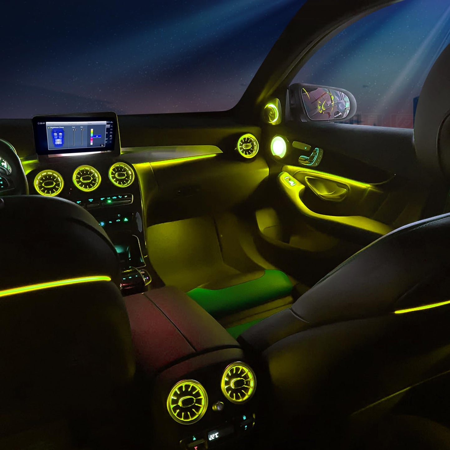 64 Colors Sync, Air Vent Ambient Light Fits for Mercedes Benz C180 C200 C250 C300 C400 C43AMG C63AMG C Class w205 2019 2020 2021, 7pcs Turbo Vents LED Interior Trim