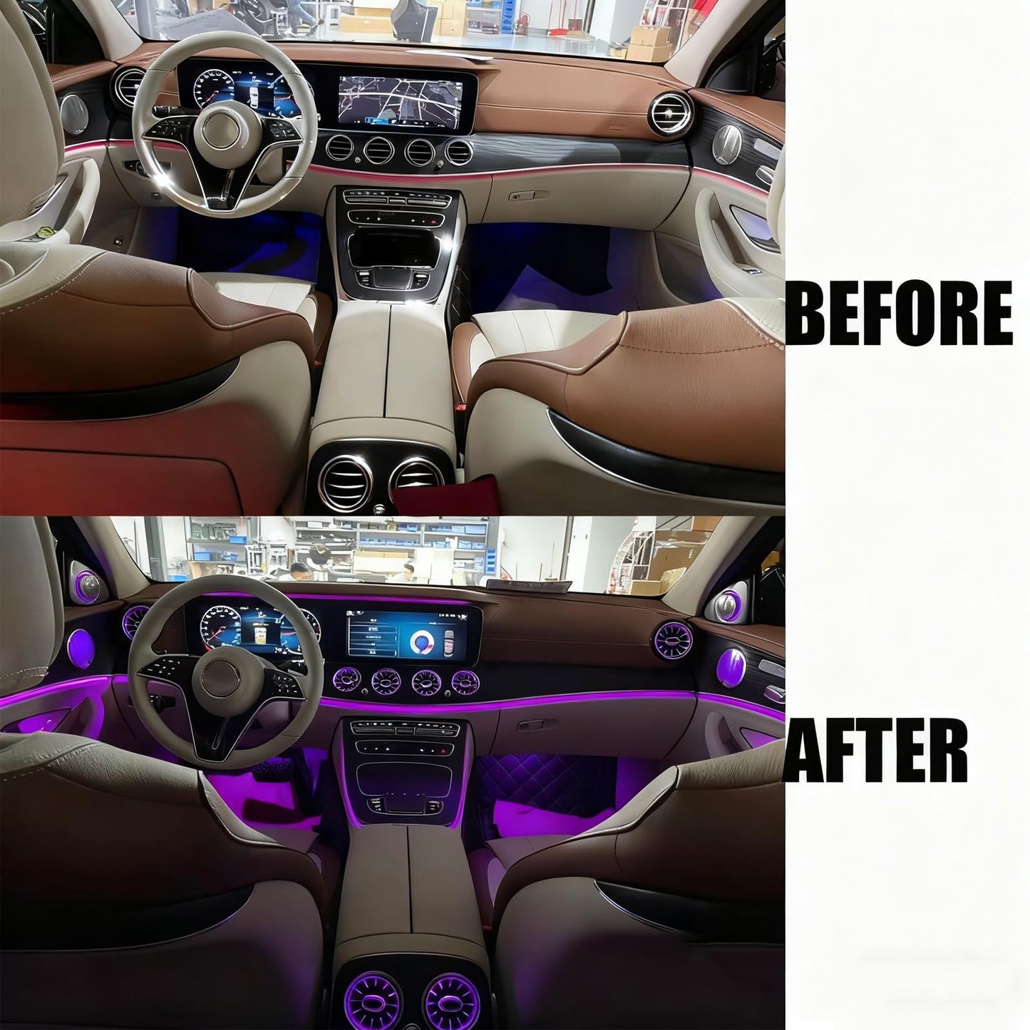 W213 Air Vent LED Ambient Light, 64 Colors Sync, 8 pcs/Set, Fits for 2017-2022 Mercedes Benz E200/E250/E300/E350/E400/E450/E53/E63 E-Class, NOT for 2 Door Coupe