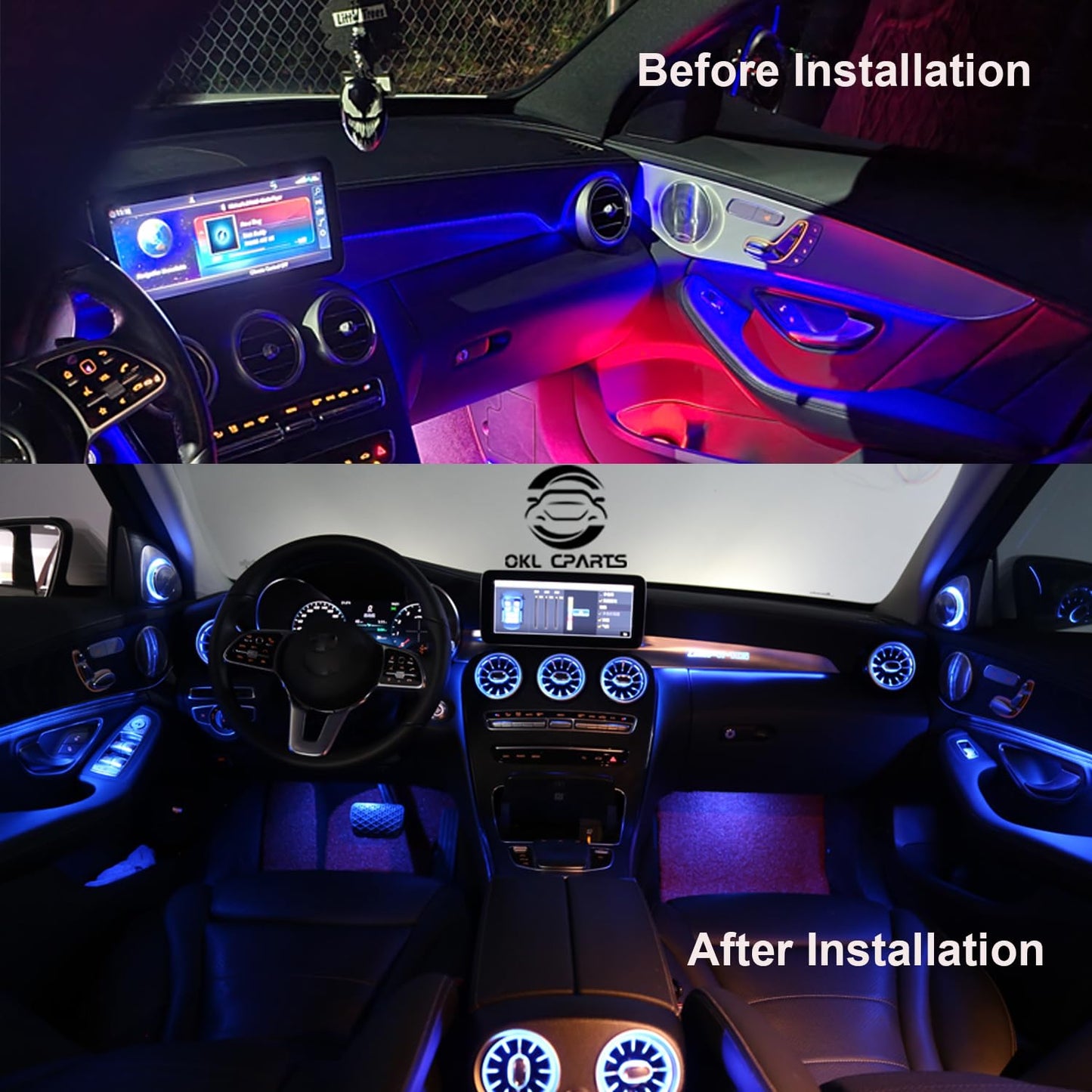 7pcs LED Turbine Air Vent Ambient Light Kit Replacement 64 Colors for Benz C Class C63 C180 C260 C300 C400 W205 2019-2021year (19-21 W205 with 64 Colors)