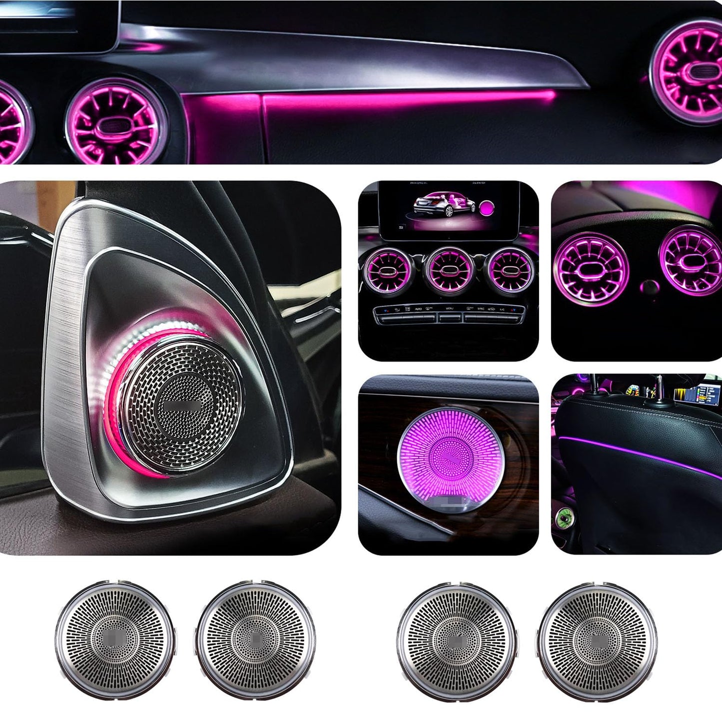 Full Package 7 Sets Interior Ambient LED Light Kit 64 Colors Replacement for Benz C Class W205 C200 C260 C300 C400 2015-2021year
